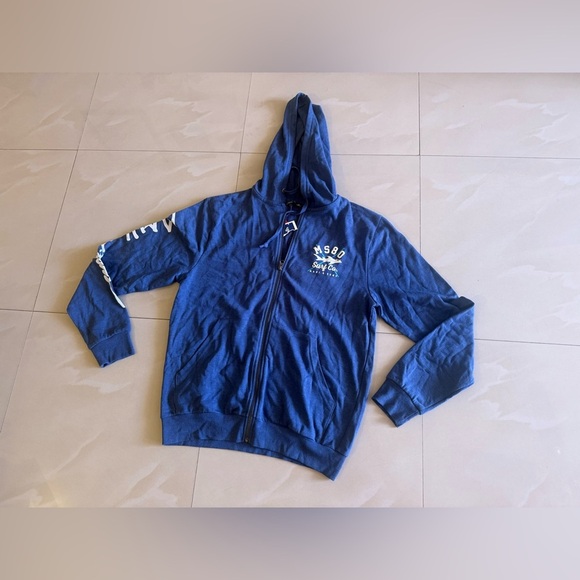 Maui And Sons Blue Hoodie Adult Sz M Florida 1980 spring lightweight pocket - Picture 15 of 16